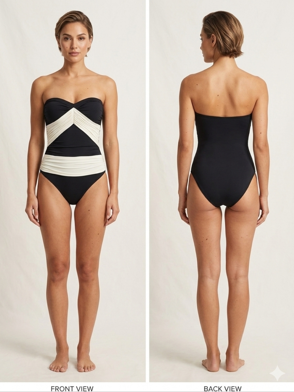 Strapless Black One-Piece‎ with White Wrap Panels & Removable Straps